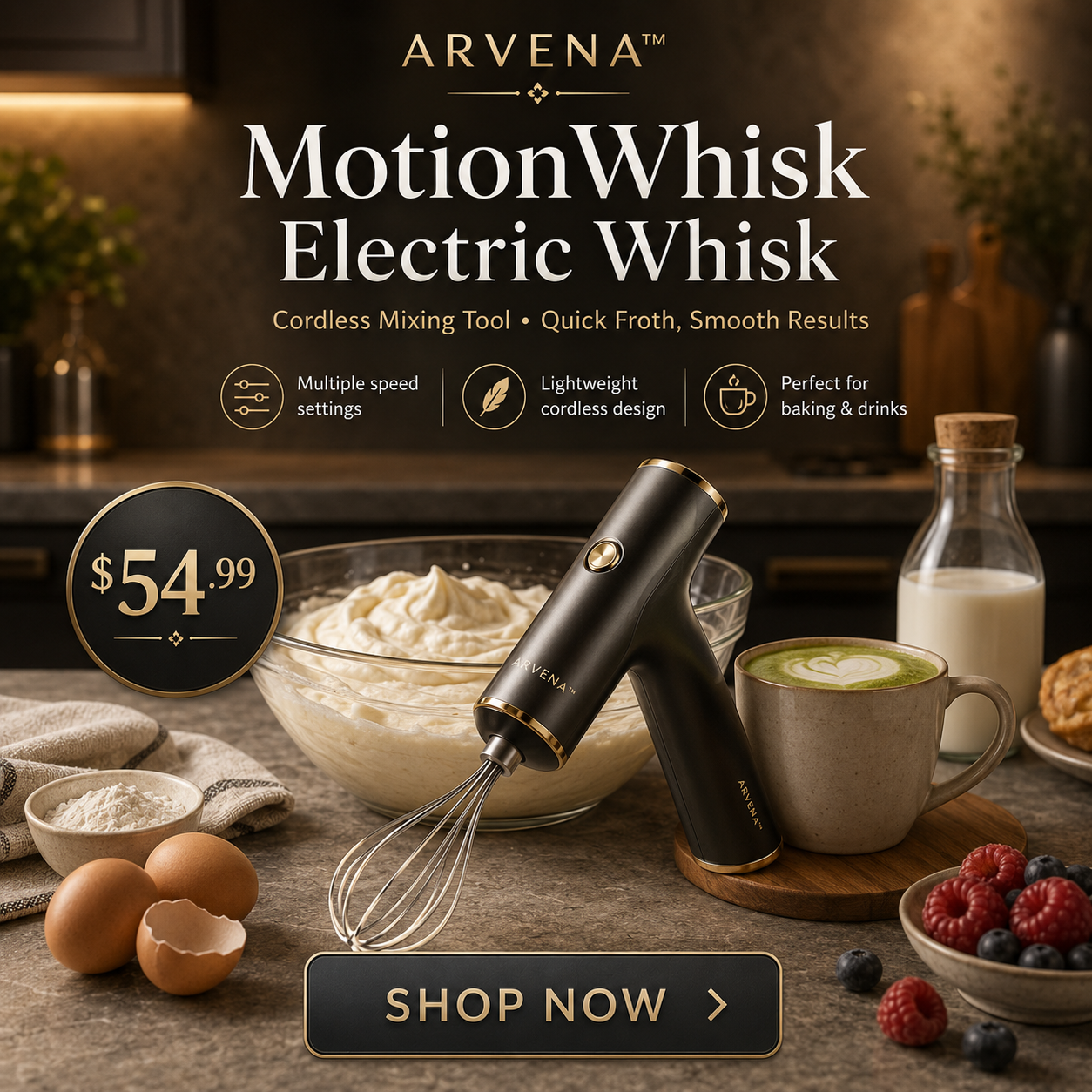 ARVENA™ MotionWhisk Cordless Electric Whisk
