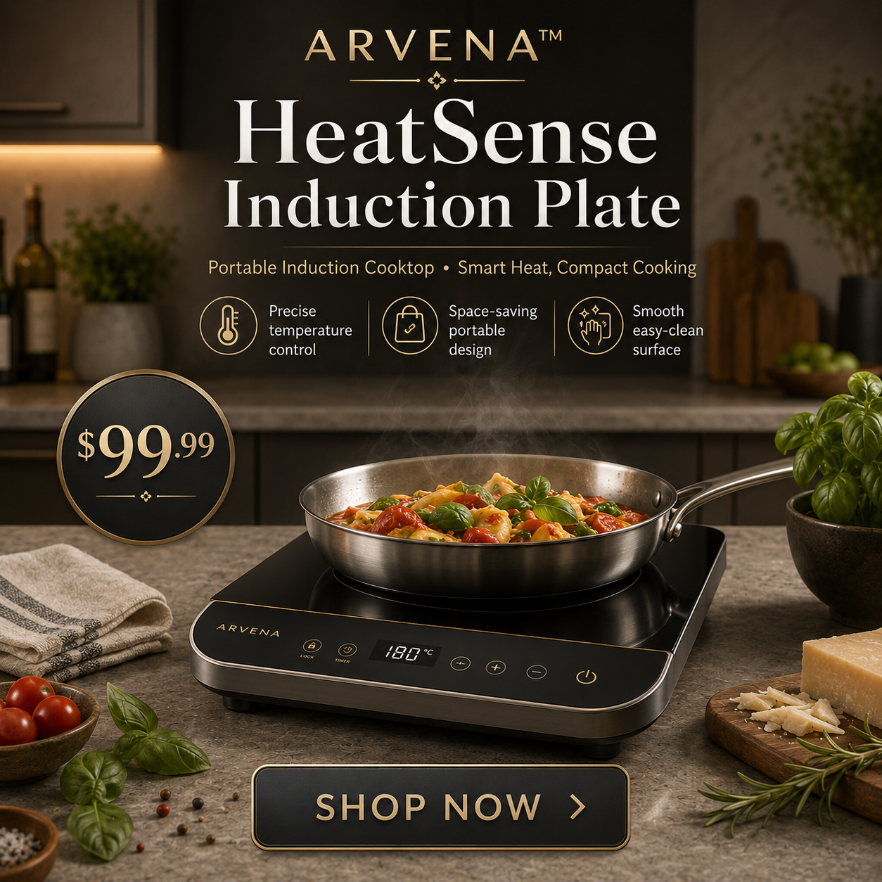 ARVENA™ HeatSense Portable Induction Cooktop